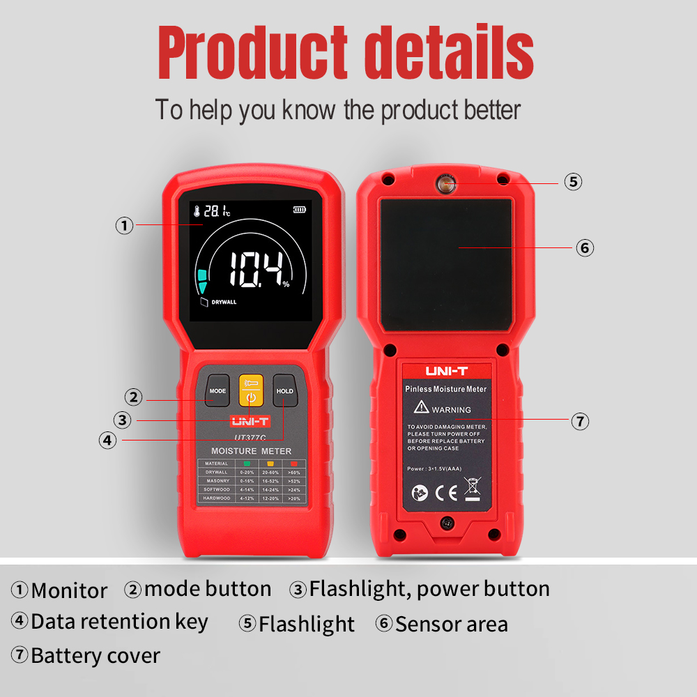UNI-T UT377C Pinless Moisture  - Moisture Meter Wall Wood recension och pris