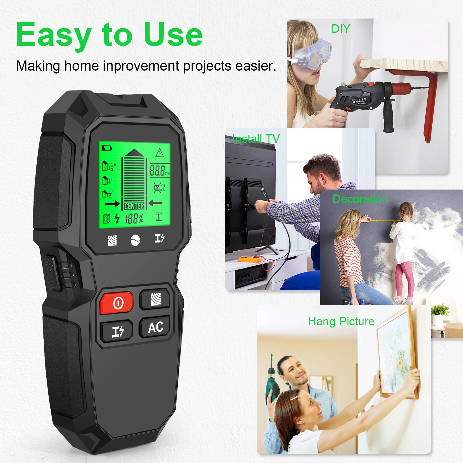 HW-QB6 5 in 1 LCD Electronic W - Stud Finder Center Finder Edge recension och pris