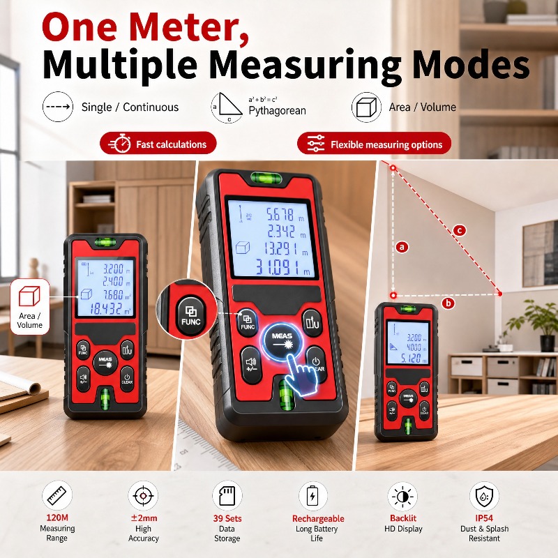 120M Laser Distance Meter USB‑ - Stud Finder With Laser Level recension och pris